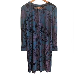 Tory Burch Ready To Wear Floral Long Sleeve Sheath Dress Size XS Blue Rayon